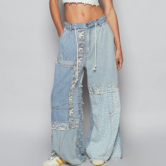 POL  Bluewander Patchwork Wide-Leg Pants Size Various - Picture 10 of 10